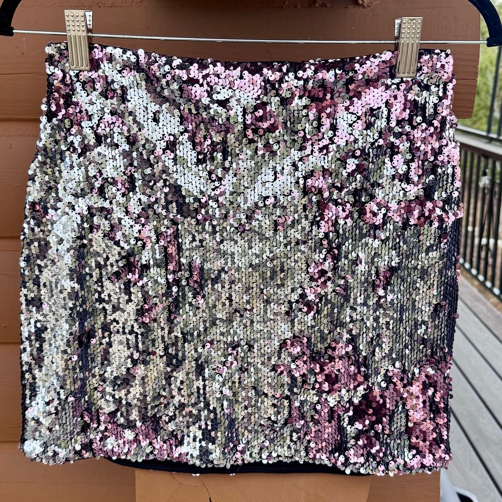 Express Sequin Flip Mini Skirt - Pink and Silver